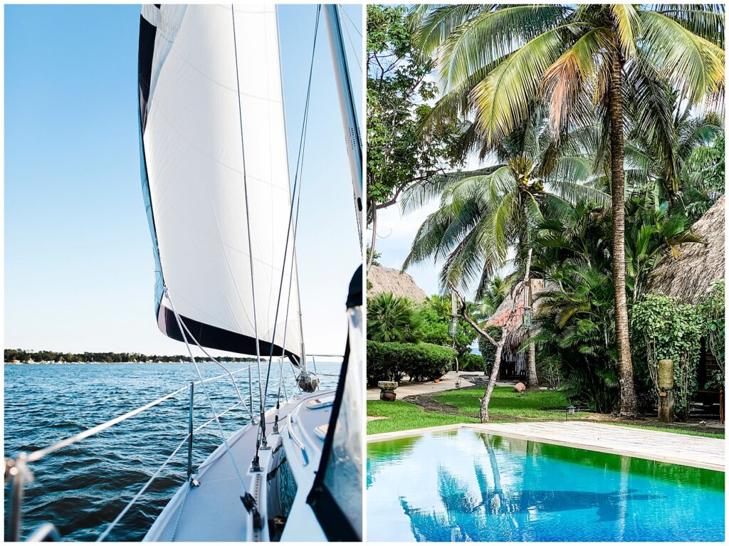 sail and water as viewed from the deck of a sailboat